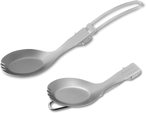 SOTO Foldable Pocket Camping Spork - Stainless Steel & Ultralight Backpacking Spoon Fork with Long Handle for Travel, Hiking, Picnic, Outdoor
