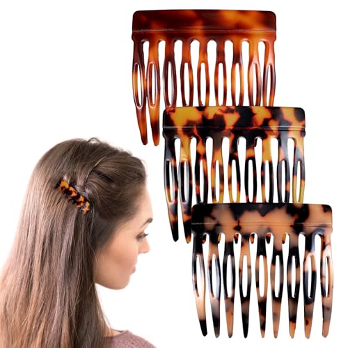 6Pcs Hair Side Combs for Women Fine Thin Hair Small French Side Hairs Comb Clips for Women Decorative Tortoise Shell French Twist Hairs Up-Do Styling Wedding Dating AccessoriesTortoise, Leopard