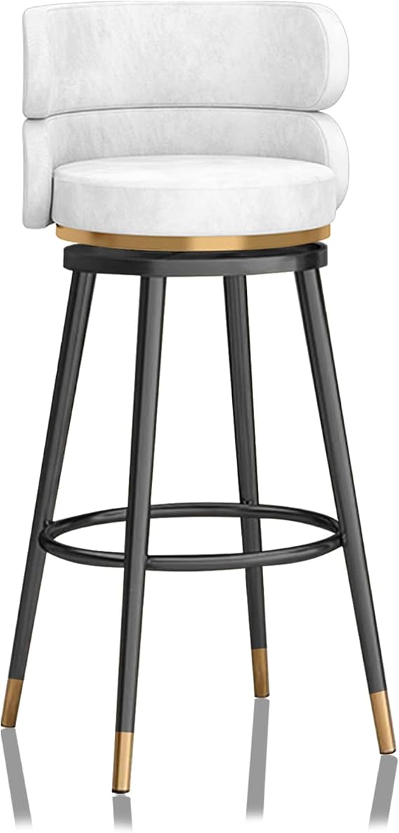 Bar Stool Modern Swivel Counter Stool with Back & Footrest, Velvet Barstool for Kitchen Island & Restaurants, 75cm Seat Height, Stylish White Bar Chair, 1PC