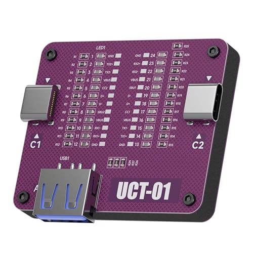 USB Cable Tester, USB C Cable Tester and Analyzer, LED Continuity Tester Wire Checker for Type-C & USB-A Charging Cord Data Wire Pinout, Purple Kit with 3 Batteries