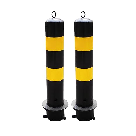 Safety Bollard Pour in Place Steel Bollard Post, Parking Barrier Bollard Post with Reflective Tape, Construction Safety Bollard, Traffic Control, for Parking Lot Road Marker(Black (2pcs))