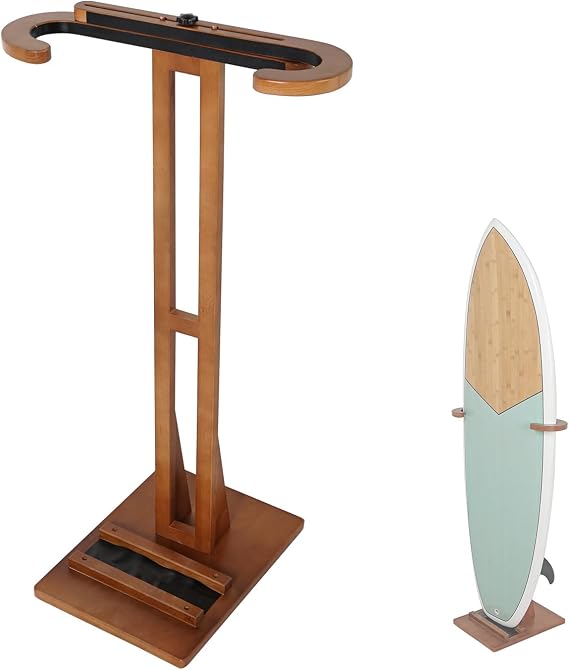 Surfboard Stand Racks, Indoor Display Stand Shortboard and Longboard Organizer Floor-Standing Design, Storage & Display for Surfboard and Skimboard, Polished Beach Wooden