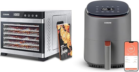 COSORI Food Dehydrator for Jerky, Large Drying Space with 6.48ft2 & Air Fryer 4 Qt, 7 Cooking Functions Airfryer, 150+ Recipes on Free App