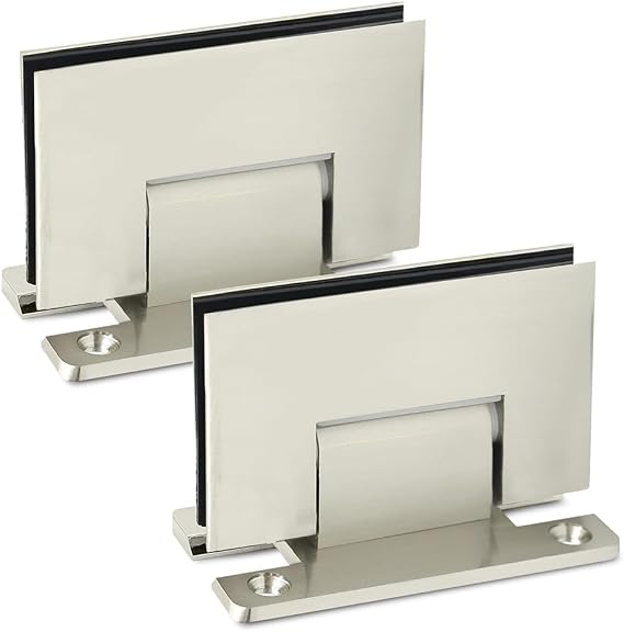 Glass Shower Door Hinges Frameless Heavy Duty 90 Degree Wall to Glass Replacement Hinge with Mounting Hardware Bathroom Accessories (Squared, Brushed Nickel)