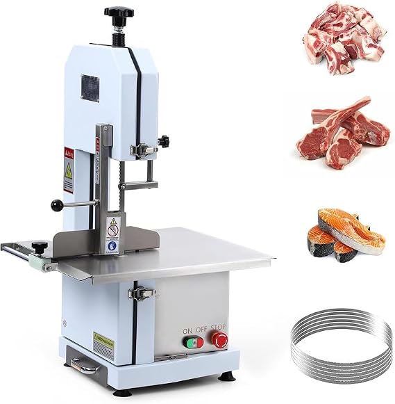 1100W Electric Bone Saw Machine, 0.8-5.9''Cutting Thickness, 2.6HP Frozen Meat Cutter, Commercial Bandsaw with 6 Saw Blades, Table Sawing for Chops, Frozen Meat Chicken-19x17in