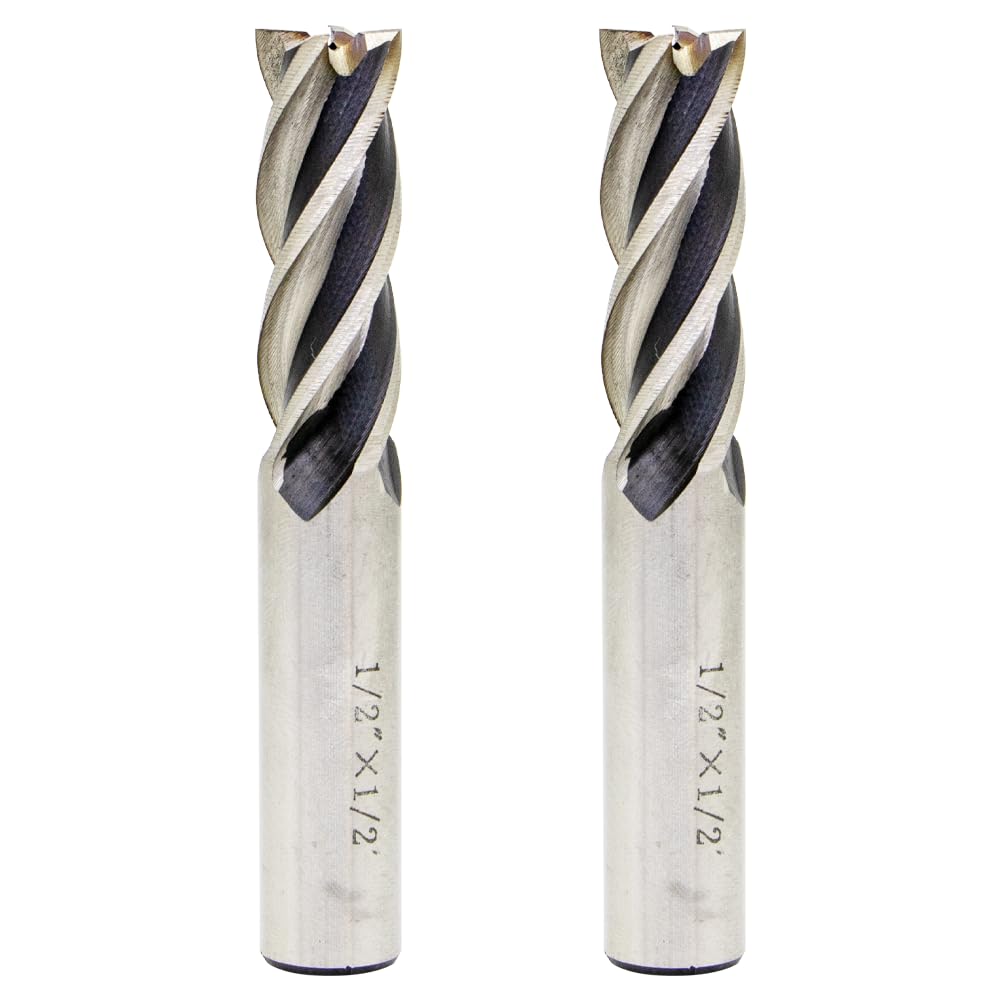 2PCS End Mill Set 12 Cutting Dia 12 Shank 4 Flute HSS End Mill Drill Bit, CNC End Milling Cutter for Wood, Aluminum, Steel, Titanium, Foam, Plastic