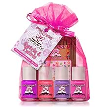 Piggy Paint | 100% Non-Toxic Girls Nail Polish | Safe, Cruelty-free, Vegan, Low Odor for Kids | Swirls & Twirls (4 Polish + Nail Art Gift Set)