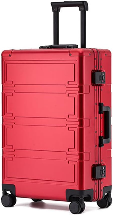 Aoun Full Aluminum Hard Luggage Suitcase Cabin Trolley Cabin Hard Luggage Suitcase with Swivel Wheels and Lock, Metal Wheeled Suitcases for Business Travel, Red, 61CM-68L, Modern