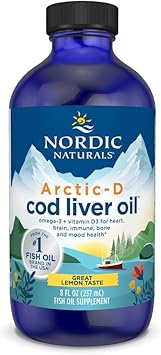 Nordic Naturals Arctic-D Cod Liver Oil, Lemon - 8 oz - 1060 mg Total Omega-3s + 1000 IU Vitamin D3 - EPA & DHA - Heart, Brain, Bone, Immune & Mood Support - Non-GMO - 48 Servings