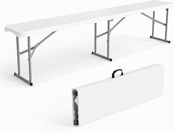 Bonnlo 6 FT Plastic Folding Bench with Handle, Sturdy Metal Frame, Perfect for Indoor/Outdoor Party, Picnic, Camping, Restaurant, Dinning Room, Cafe, Wedding and Commercial Events,1P
