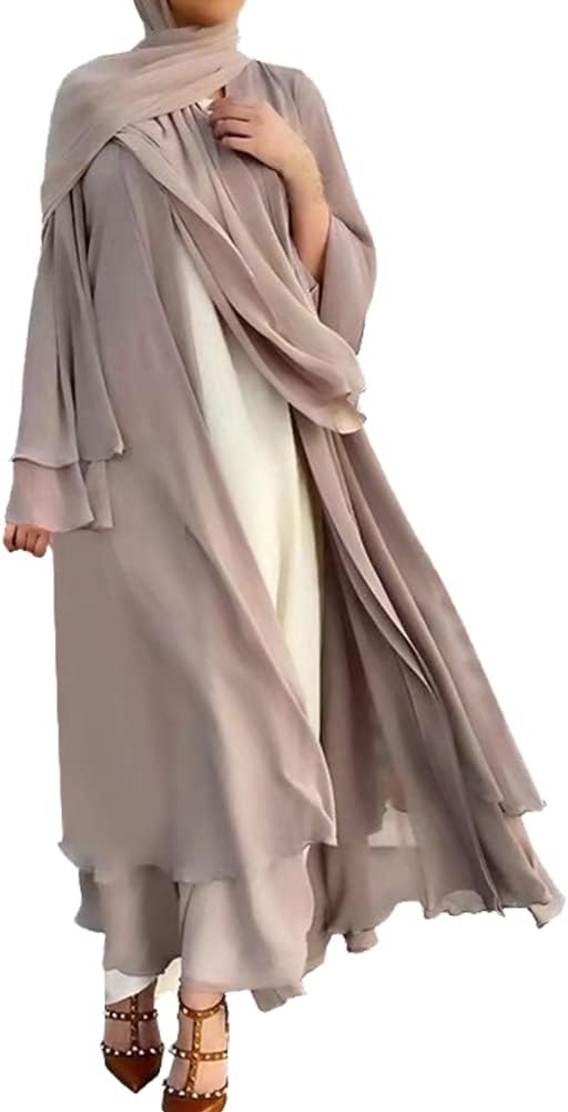 Muslim Abaya Dress for Women - Long Sleeve Islamic Dubai Abaya Cardigan Robe - Middle East Prayer Dress with Hijab
