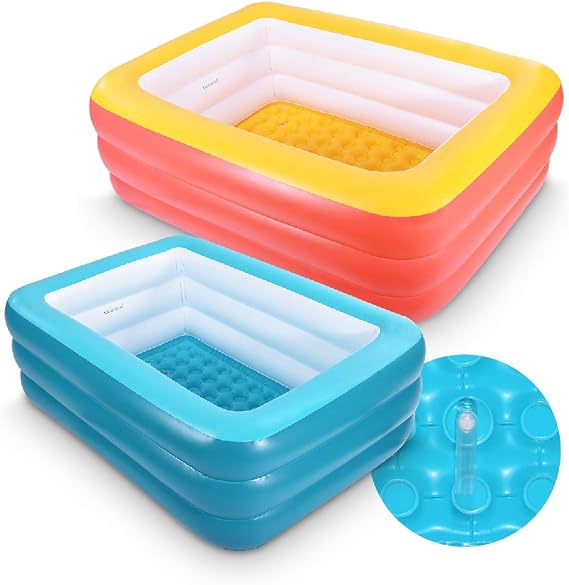 Inflatable Pools, Kiddie Pools, Inflatable Family Swim Play Center Pool with Soft Floor, 82" & 59" Durable Swimming Pool, Summer Water Fun for Garden or Backyard or Indoor (82Orange&59Green)