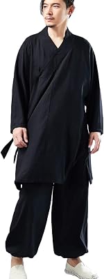 Mens Cotton Linen Hanfu Suit Monk Uniforms Kungfu Clothes Martial Arts Clothing Tai Chi Training Suit