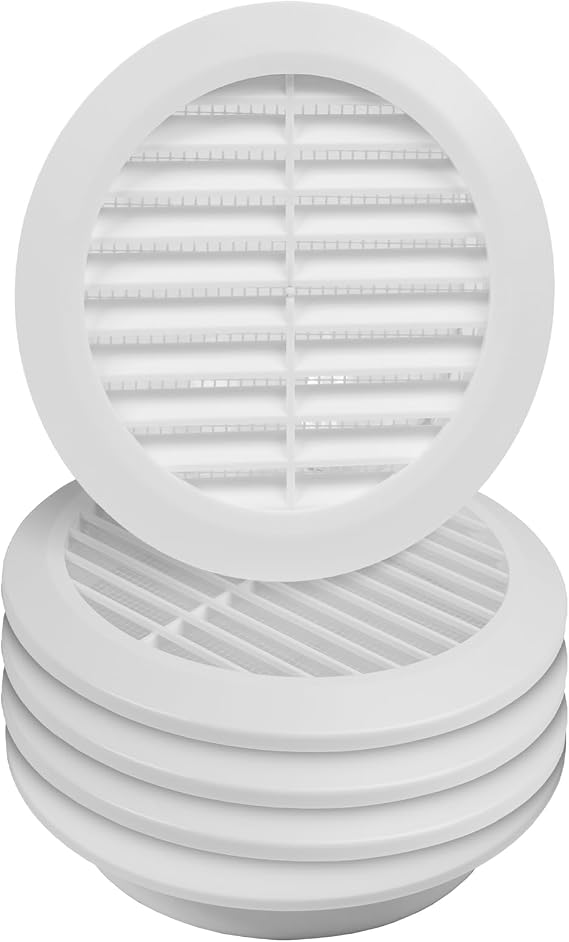 5pack 4" Inch White Plastic Round Soffit Vent - Air Vent Louver - Grille Cover - Built-in Fly Screen Mesh - HVAC Ventilation
