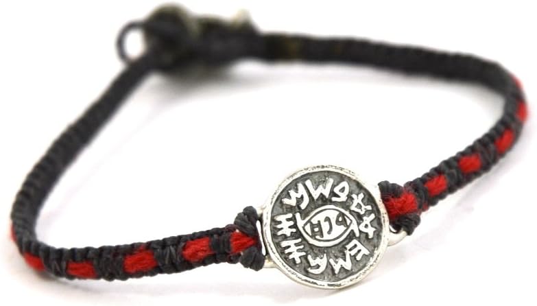 Sterling Silver Solomon Seal Evil Eye Protection Charm Bracelet - Waterproof Gray Macrame for Men - Original Kabbalah Red String Inlaid - 8" Size, Unisex