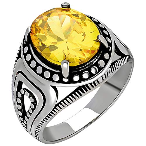 Solid 925 Sterling Silver Citrine Stone Mens Ring