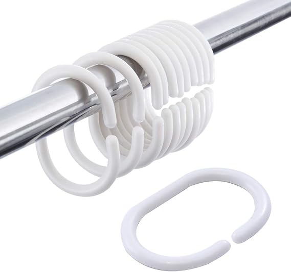 36 Pcs Plastic White Shower Curtain Rings Curtain C Rings Hooks Hanger Bath Drape Loop Clip Glide