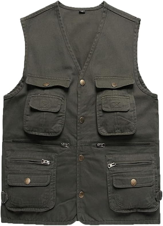 HEYDHSDC Men Multi Pocket Photographer Vest Cotton Reporter Sleeveless Coats Travel Sleevless Jacket