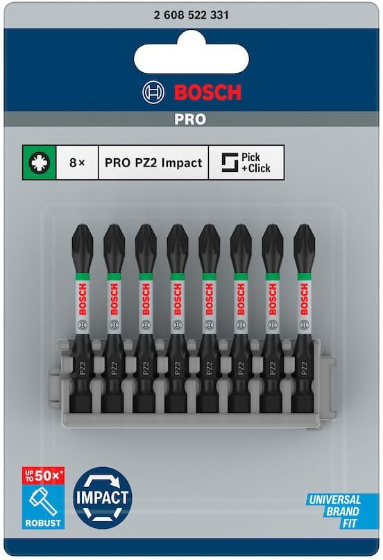 Bosch Professional Accessories 2608522331-Tornavida Ucu "SET" Impact Control PZ2 50 mm 8-parça, 0 W, 0 V