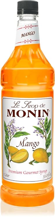 Monin - Mango Syrup | Premium Syrup for Cocktails, Sodas, Lemonades & More | Clean Label with No Artificial Flavors, No Artificial Preservatives (BPA-Free Plastic Bottle, 1 Liter)