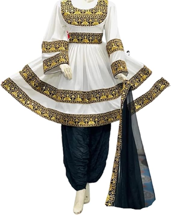 Afghan Kochi Handmade Dress/Clothes Full Embroidery Handwork Afghani Traditional Dress Afghan Pashtun Culture Dress Afghan Dress in Medium White