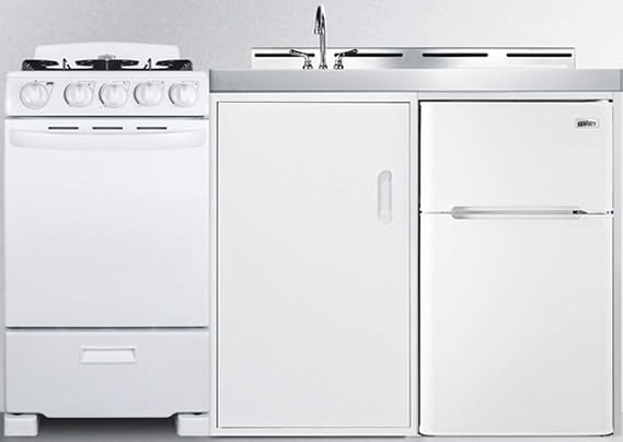 Summit 60" All-in-One Kitchenette with Gas Range, Refrigerator-Freezer, Sink, White- ACK60GASW