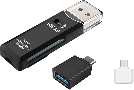 High Speed USB 3.0 Multiple Slots Portable Card Reader with OTG Type-C & Micro-USB Adapter Bundle, SD Card Dongle for Android, Windows, Mac, MacBook, Picture Frame, Raspberry PI, Surface Tablet, PC