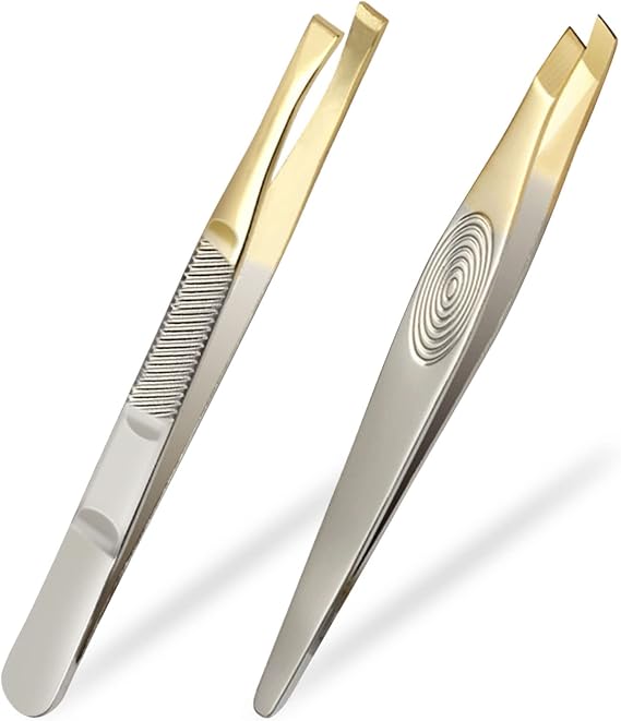 Sularpek Tweezers, 2Pcs Eyebrow Tweezers Set, Stainless Steel Slant Tweezer, Facial Hair Remover for Women and Men