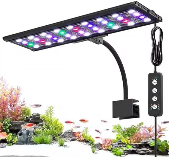AQQA Clip On Aquarium Light, 24/7 & DIY Mode Full Spectrum Fish Tank Light | Adjustable Timer & Brightness, Memory Function, IP68 Waterproof LED Aquarium Plant Light, Fits 2432 Inch Tanks