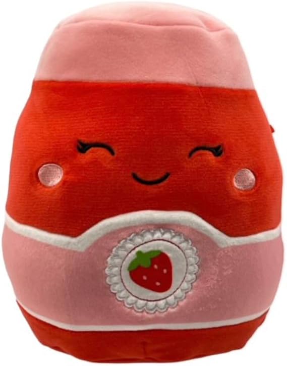 Squishmallows Oficial Kellytoy Food Squad Plush Dessert Collectible Soft Plush Animal Collection (Red/Pink, Janna Strawberry Jam, 8") (Medium)
