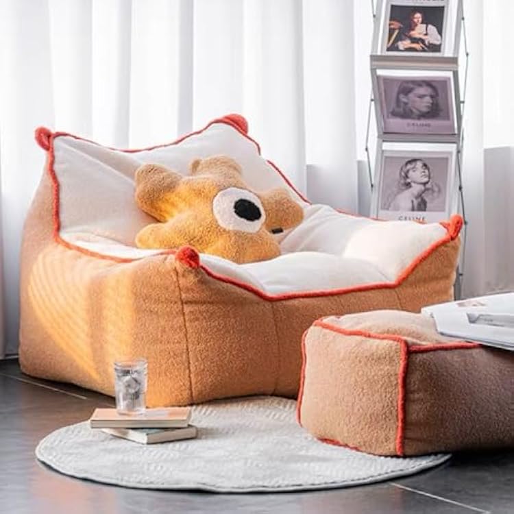 SXBCyan Bean Bag Chair Cover Adult No Filler, Floor Sofa Faux Cashmere Fleece Beanbag Chair Cover Pouf Ottoman Sac Floor Seat Sofa Couch for Living Room FurnitureKhaki