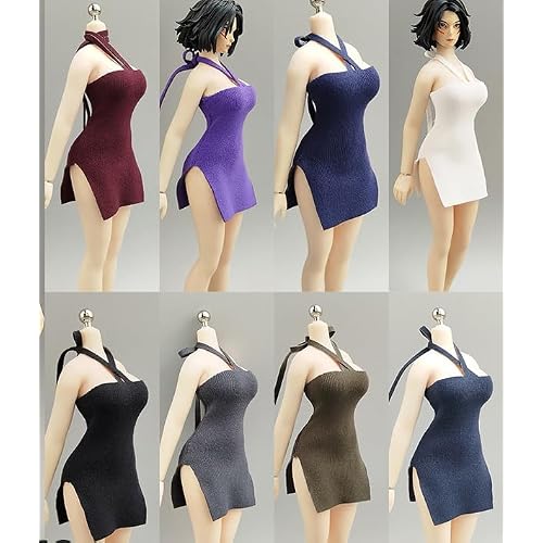 112 Scale Female Clothes, Belted Dress Strapless Dress for 6-inches Action Figure Body, 112 Female Doll Costume Tight-Fitting Skintight Short Hip Skirt Dress Dark Iron Blue, Belted Short Dress