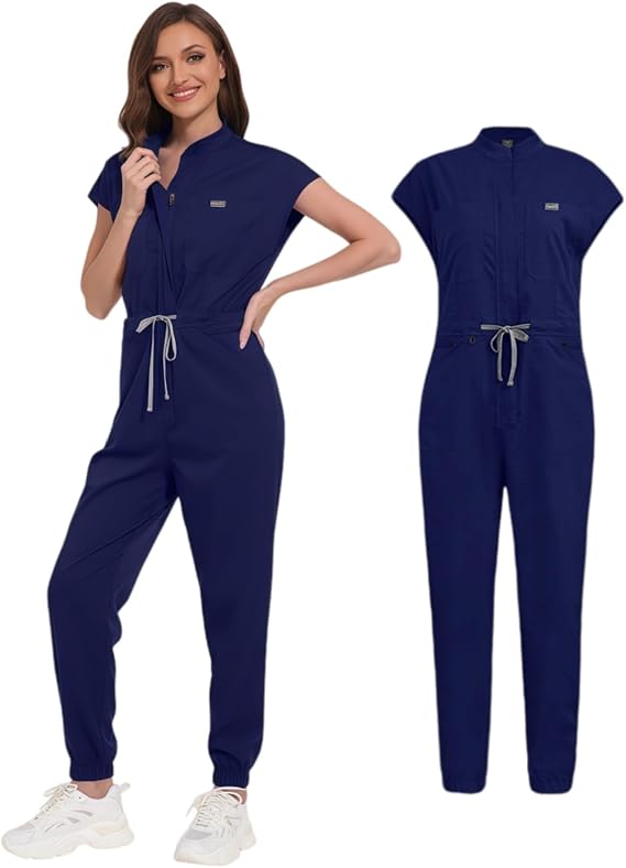 Women's Scrub Jumpsuit: Soft Stretch Medical Scrub Set Jumpsuits & Joggers with Multiple Pockets for Nurses Workwear