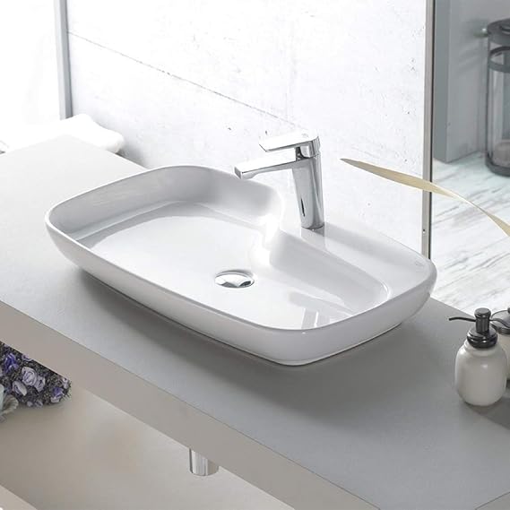 074400-U-One Hole Nova Rectangular Ceramic Vessel Sink, White