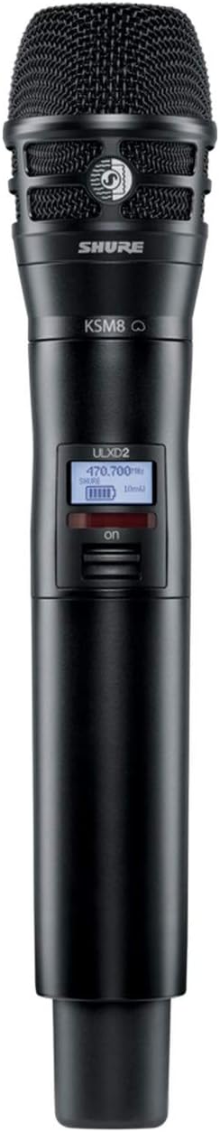 Shure ULXD2/K8B Handheld Transmitter with KSM8 Black Vocal Mic Capsule - for use with ULX-D Digital Wireless Microphone Systems, Receiver Sold Separately | V50 Band (ULXD2/K8B=-V50)