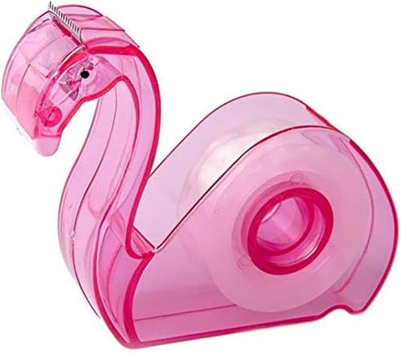 Cute Tape Dispenser Desktop, Cartoon Flamingos Tape Holder Portable Tape Cutter Kids School Office Accessory Tape 3/4 Inch Pink
