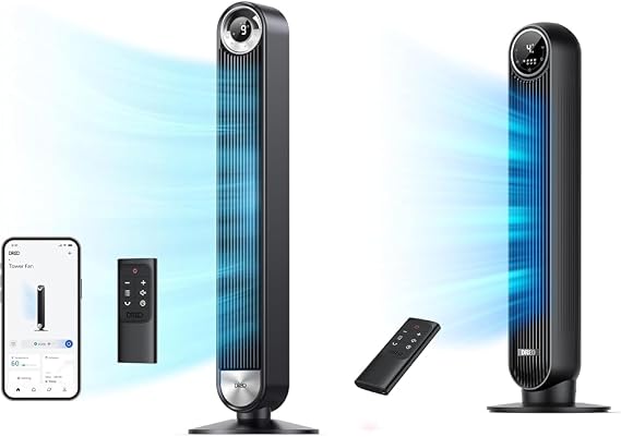Dreo Smart Tower Fans Home 90 Oscillating Bedroom Voice Control Floor with Timer, Tower Fan Bedroom 4 Speeds 8H Timer Black Nomad