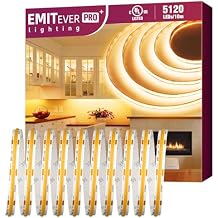 EMITEVER COB LED Strip Lights Warm White, 2700K Tape Light Premium High Density, DC 24V, 360+Lumens/ft, 5120LEDs/Spool, Ra 90+, 32.8ft/10m,UL Listed 5 Year After-Service(Power Supply Sold Separately)