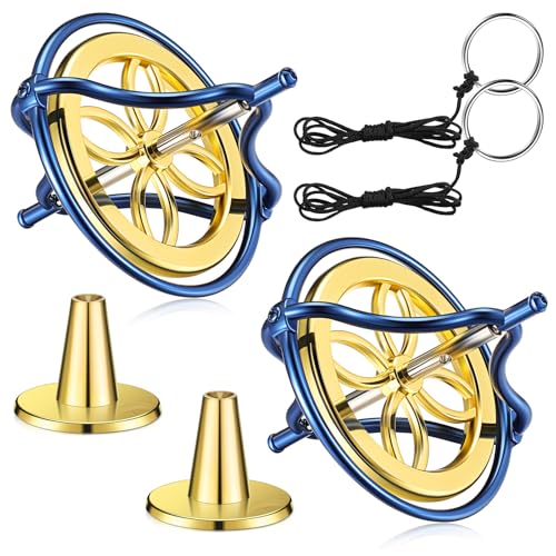 meekoo 2 Packs Gyroscope Toys Metal Anti Gravity Colorful Precision Top Gyroscope for Christmas Educational Birthday GiftsBlue, Gold