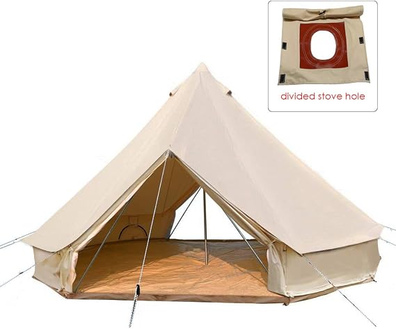 PlayDo 4M Waterproof Glamping 2 Doors Cotton Canvas Bell Tent Family Yurts Tent Wall Tent for 4-6 Persons Camping Hunting Party