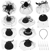 10 Sets Fascinator Hats Flower Mesh Feathers Headwear Black Funeral Veil Hats Hair Clips with 10 Pcs Hairbands for Girls and Women Tea Party Wedding Cocktail Formal Events Supplies