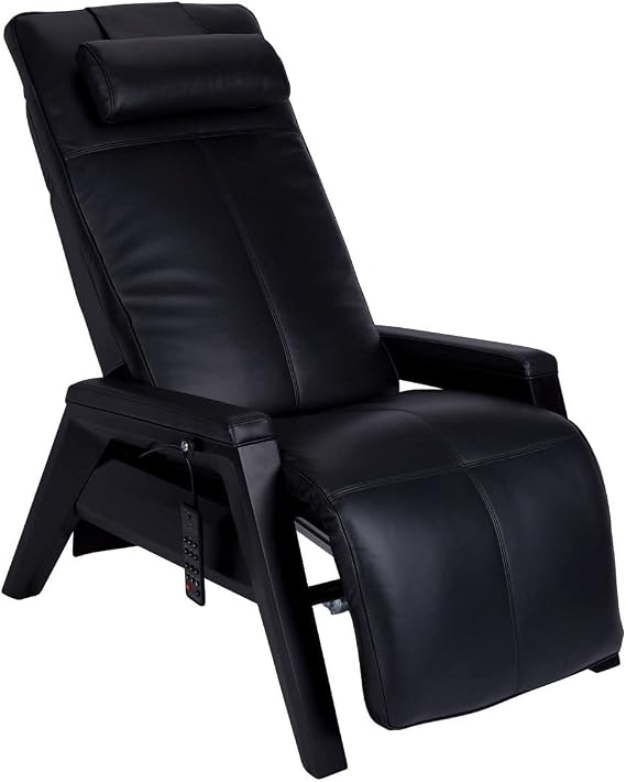 Human Touch Gravis ZG Zero Gravity Leather Massage Chair Recliner with Air Massage and Heat - Black Wood - Black Leather