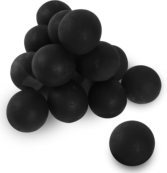 Ceramic Fire Balls for Gas Fire Pits, 3" Set of 15 Reusable Black Fireplace Balls for Indoor and Outdoor Fire Pits, Heaters, Traditional/Gas/Electric Fireplaces