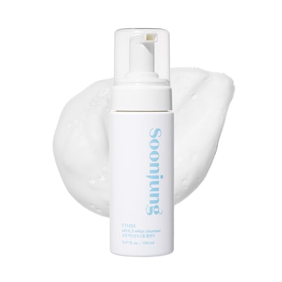 ETUDE SoonJung pH 6.5 Whip Face Cleanser, Sensitive Skin, 5.06 fl oz | Korean face cleanser with rich foam for deep yet gentle cleansing; removes impurities and leaves skin feeling soft and fresh.