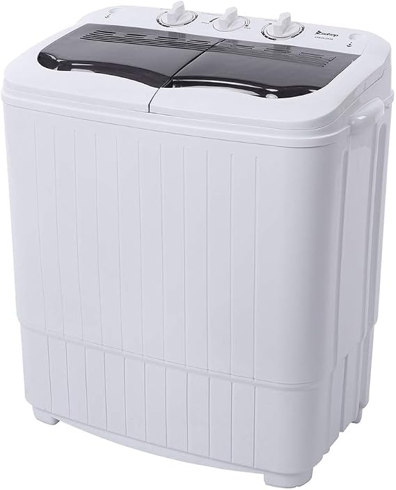 Portable Washing Machine,Twin Tub 14.3lbs Capacity Laundry,7.7lbs 6.6lbs Semi-automatic Cover Washing Machine, Built-in Drain Pump, Compact Washer for Home Dorm Apartment,Gray