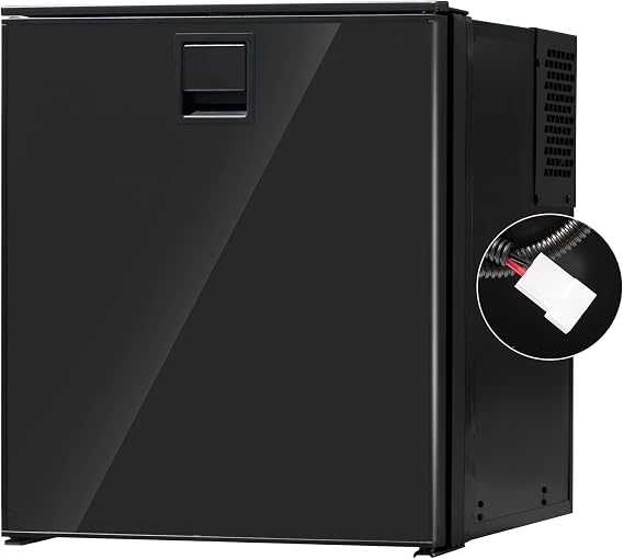 Smad 12V RV Refrigerator, 3.0 Cu.Ft. Car Refrigerator with Led Light, Reversible Door, Recessed Handle, Traval Fridge for Truck, RV, SUV, Van, Boat, Camping, Black, DC 12V/24V