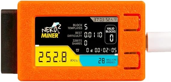 NerdMiner V2 Pro 250K Bitcoin Lottery Miner for Solo Mining, Crypto Mining Hardware for BTC Block Rewards, Low Power USB Miner Alternative, Plug & Play Mini BTC Miner for Beginners
