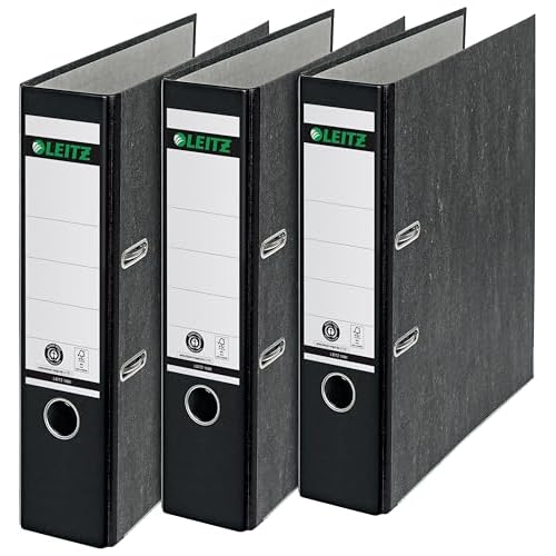 Leitz 180 A4 Board Lever Arch File 80mm Black - Pack of 3