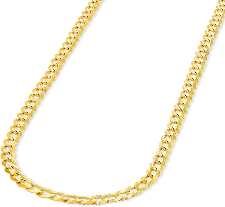 Jewelry America Solid 14K Yellow Gold 2.5mm Concave Cuban Link Curb Chain Necklace
