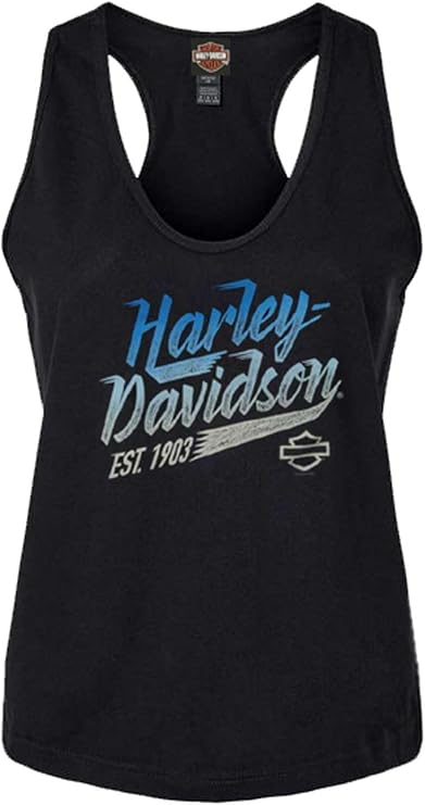 Harley-Davidson Women's Devout Sleeveless Racerback Curved Hem Tank Top - Black